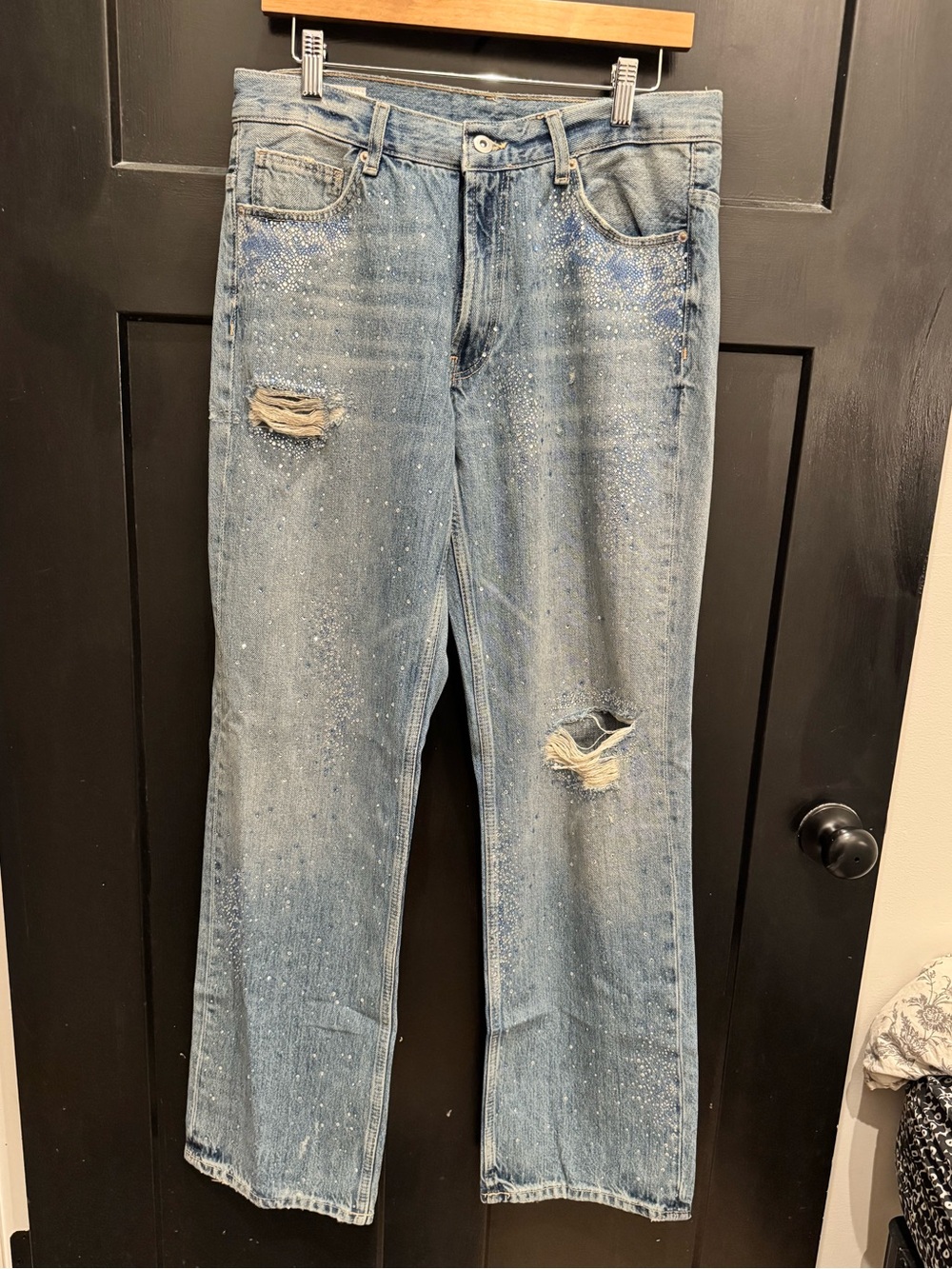 ZARA TRF Ripped Wide Leg Rhinestone Jeans – Size 6 – NWT (No Tags)